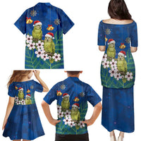 New Zealand Kakapo Christmas Family Matching Puletasi and Hawaiian Shirt Owl Parrot Santa Sliver Fern Manuka - Blue LT14 - Polynesian Pride