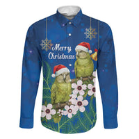 New Zealand Kakapo Christmas Family Matching Puletasi and Hawaiian Shirt Owl Parrot Santa Sliver Fern Manuka - Blue LT14 Dad's Shirt - Long Sleeve Blue - Polynesian Pride
