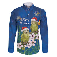 New Zealand Kakapo Christmas Family Matching Short Sleeve Bodycon Dress and Hawaiian Shirt Owl Parrot Santa Sliver Fern Manuka - Blue - Polynesian Pride