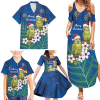 New Zealand Kakapo Christmas Family Matching Summer Maxi Dress and Hawaiian Shirt Owl Parrot Santa Sliver Fern Manuka - Blue LT14 - Polynesian Pride