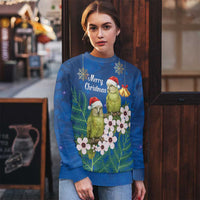 New Zealand Kakapo Christmas Ugly Christmas Sweater Owl Parrot Santa Sliver Fern Manuka - Blue - Polynesian Pride