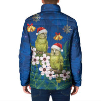 New Zealand Kakapo Christmas Padded Jacket Owl Parrot Santa Sliver Fern Manuka - Blue - Polynesian Pride
