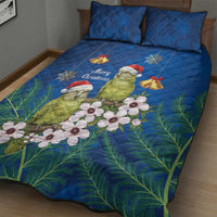 New Zealand Kakapo Christmas Quilt Bed Set Owl Parrot Santa Sliver Fern Manuka - Blue - Polynesian Pride