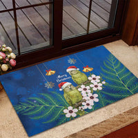 New Zealand Kakapo Christmas Rubber Doormat Owl Parrot Santa Sliver Fern Manuka - Blue - Polynesian Pride