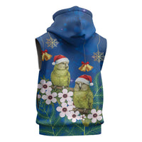 New Zealand Kakapo Christmas Sleeveless Zip Hoodie Owl Parrot Santa Sliver Fern Manuka - Blue - Polynesian Pride
