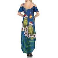New Zealand Kakapo Christmas Summer Maxi Dress Owl Parrot Santa Sliver Fern Manuka - Blue LT14 - Polynesian Pride