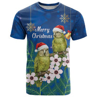 New Zealand Kakapo Christmas T Shirt Owl Parrot Santa Sliver Fern Manuka - Blue LT14 Blue - Polynesian Pride