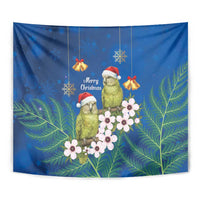 New Zealand Kakapo Christmas Tapestry Owl Parrot Santa Sliver Fern Manuka - Blue - Polynesian Pride