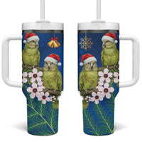 New Zealand Kakapo Christmas Tumbler With Handle Owl Parrot Santa Sliver Fern Manuka - Blue - Polynesian Pride