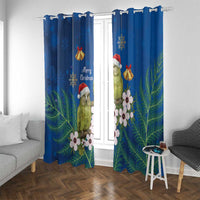 New Zealand Kakapo Christmas Window Curtain Owl Parrot Santa Sliver Fern Manuka - Blue - Polynesian Pride