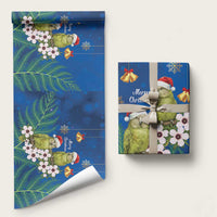 New Zealand Kakapo Christmas Wrapping Paper Owl Parrot Santa Sliver Fern Manuka - Blue - Polynesian Pride