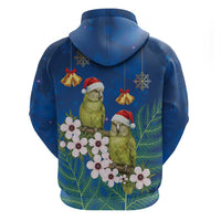 New Zealand Kakapo Christmas Zip Hoodie Owl Parrot Santa Sliver Fern Manuka - Blue - Polynesian Pride