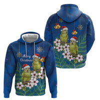 New Zealand Kakapo Christmas Zip Hoodie Owl Parrot Santa Sliver Fern Manuka - Blue - Polynesian Pride