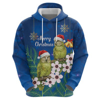 New Zealand Kakapo Christmas Zip Hoodie Owl Parrot Santa Sliver Fern Manuka - Blue - Polynesian Pride