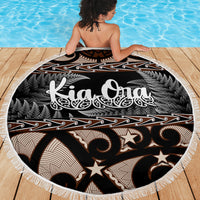 Kia Ora New Zealand Beach Blanket Aotearoa Proud Maori With Silver Fern LT14 - Polynesian Pride