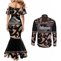 Kia Ora New Zealand Couples Matching Mermaid Dress and Long Sleeve Button Shirt Aotearoa Proud Maori With Silver Fern LT14 - Polynesian Pride