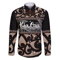 Kia Ora New Zealand Family Matching Tank Maxi Dress and Hawaiian Shirt Aotearoa Proud Maori With Silver Fern LT14 Dad's Shirt - Long Sleeve Black - Polynesian Pride