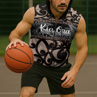 Kia Ora New Zealand Sleeveless Zip Hoodie Aotearoa Proud Maori Silver Fern LT14 - Polynesian Pride