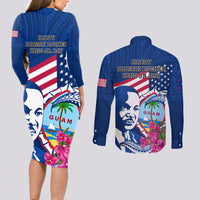 Guam Martin Luther King Jr Day Couples Matching Long Sleeve Bodycon Dress and Long Sleeve Button Shirt I Have A Dream Guahan Seal With Bougainvillea LT14 - Polynesian Pride