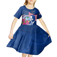Guam Martin Luther King Jr Day Kid Short Sleeve Dress I Have A Dream Guahan Seal With Bougainvillea LT14 - Polynesian Pride