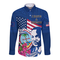 Guam Martin Luther King Jr Day Long Sleeve Button Shirt I Have A Dream Guahan Seal With Bougainvillea LT14 Unisex Blue - Polynesian Pride