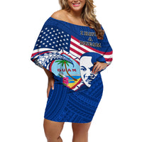 Guam Martin Luther King Jr Day Off Shoulder Short Dress I Have A Dream Guahan Seal With Bougainvillea LT14 Women Blue - Polynesian Pride