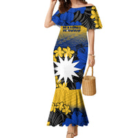 Nauru Independence Day Family Matching Mermaid Dress and Hawaiian Shirt Repubrikin Naoero Polynesian Pattern LT14 Mom's Dress Blue - Polynesian Pride