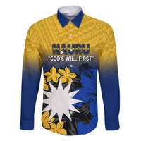 Nauru Independence Day Family Matching Puletasi Dress and Hawaiian Shirt Repubrikin Naoero Polynesian Pattern LT14 Dad's Shirt - Long Sleeve Blue - Polynesian Pride