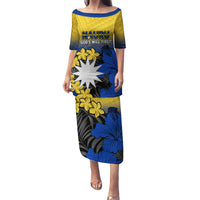 Nauru Independence Day Family Matching Puletasi Dress and Hawaiian Shirt Repubrikin Naoero Polynesian Pattern LT14 Mom's Dress Blue - Polynesian Pride