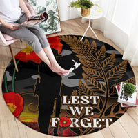 New Zealand ANZAC Day Round Carpet Lest We Forget Silver Fern With Camouflage LT14 - Polynesian Pride