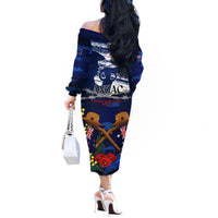 Australia And New Zealand ANZAC Day Off The Shoulder Long Sleeve Dress Lest We Forget Silver Fern With Golden Wattle LT14 - Polynesian Pride