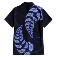 Blue New Zealand Paisley Silver Fern Family Matching Off Shoulder Short Dress and Hawaiian Shirt Aotearoa Maori LT14 - Polynesian Pride
