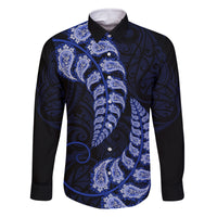 Blue New Zealand Paisley Silver Fern Family Matching Summer Maxi Dress and Hawaiian Shirt Aotearoa Maori LT14 Dad's Shirt - Long Sleeve Blue - Polynesian Pride