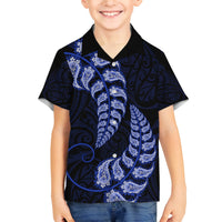 Blue New Zealand Paisley Silver Fern Family Matching Summer Maxi Dress and Hawaiian Shirt Aotearoa Maori LT14 Son's Shirt Blue - Polynesian Pride