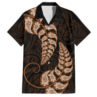 Brown New Zealand Paisley Silver Fern Family Matching Off Shoulder Maxi Dress and Hawaiian Shirt Aotearoa Maori LT14 Dad's Shirt - Short Sleeve Brown - Polynesian Pride