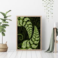 Green New Zealand Paisley Silver Fern Canvas Wall Art Aotearoa Maori LT14 - Polynesian Pride