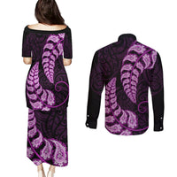Purple New Zealand Paisley Silver Fern Couples Matching Puletasi Dress and Long Sleeve Button Shirt Aotearoa Maori LT14 - Polynesian Pride