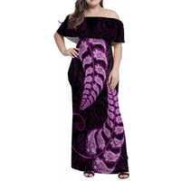 Purple New Zealand Paisley Silver Fern Family Matching Off Shoulder Maxi Dress and Hawaiian Shirt Aotearoa Maori LT14 Mom's Dress Purple - Polynesian Pride