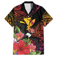 Hawaii Iwa Bird Family Matching Puletasi and Hawaiian Shirt Great Frigatebird Kanaka Tropical Hippie Style LT14 Dad's Shirt - Short Sleeve Black - Polynesian Pride
