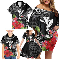 Hawaii Iwa Bird Family Matching Off Shoulder Short Dress and Hawaiian Shirt Great Frigatebird Kanaka Tropical Flowers LT14 - Polynesian Pride