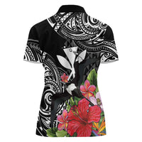 Hawaii Iwa Bird Women Polo Shirt Great Frigatebird Kanaka Tropical Flowers LT14 - Polynesian Pride