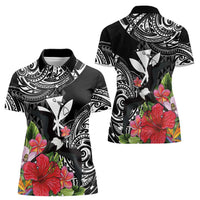 Hawaii Iwa Bird Women Polo Shirt Great Frigatebird Kanaka Tropical Flowers LT14 - Polynesian Pride
