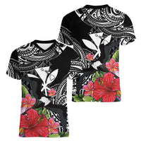 Hawaii Iwa Bird Women V-Neck T-Shirt Great Frigatebird Kanaka Tropical Flowers LT14 - Polynesian Pride