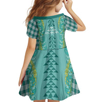 Teal Palaka Hawaii Iwa Bird Family Matching Short Sleeve Bodycon Dress and Hawaiian Shirt Hawaiian Kakau Jade Vine Lei LT14 - Polynesian Pride