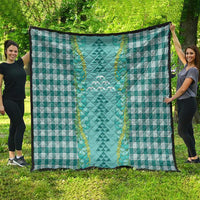Teal Palaka Hawaii Iwa Bird Quilt Hawaiian Kakau Jade Vine Lei - Polynesian Pride