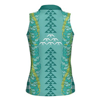 Teal Palaka Hawaii Iwa Bird Women Sleeveless Polo Shirt Hawaiian Kakau Jade Vine Lei LT14 - Polynesian Pride
