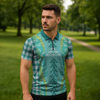Teal Palaka Hawaii Iwa Bird Zipper Polo Shirt Hawaiian Kakau Jade Vine Lei - Polynesian Pride