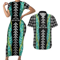 Black Palaka Hawaii Iwa Bird Couples Matching Short Sleeve Bodycon Dress and Hawaiian Shirt Hawaiian Kakau Jade Vine Lei LT14 Black - Polynesian Pride