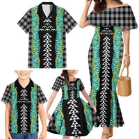 Black Palaka Hawaii Iwa Bird Family Matching Mermaid Dress and Hawaiian Shirt Hawaiian Kakau Jade Vine Lei LT14 - Polynesian Pride