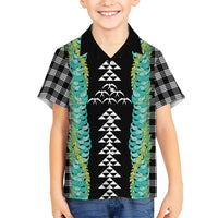 Black Palaka Hawaii Iwa Bird Family Matching Off Shoulder Maxi Dress and Hawaiian Shirt Hawaiian Kakau Jade Vine Lei LT14 Son's Shirt Black - Polynesian Pride